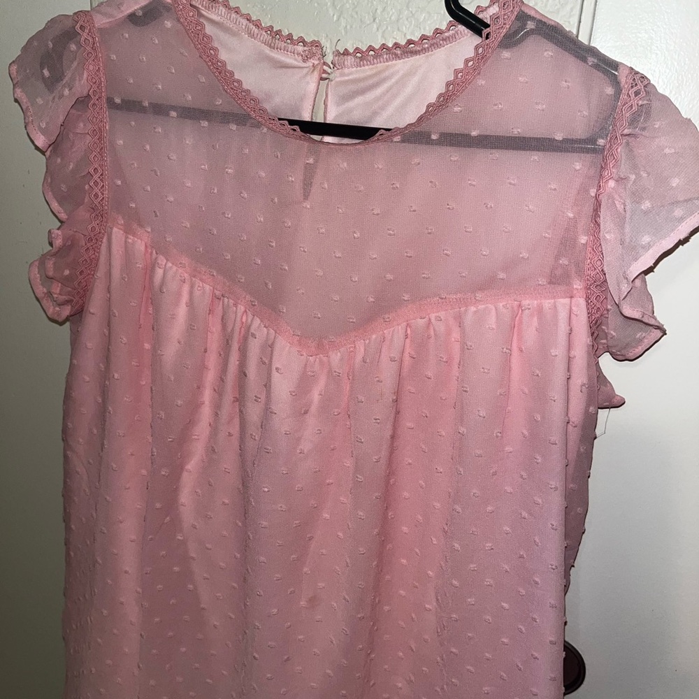 Pink Sheer Ruffle Sleeve Top